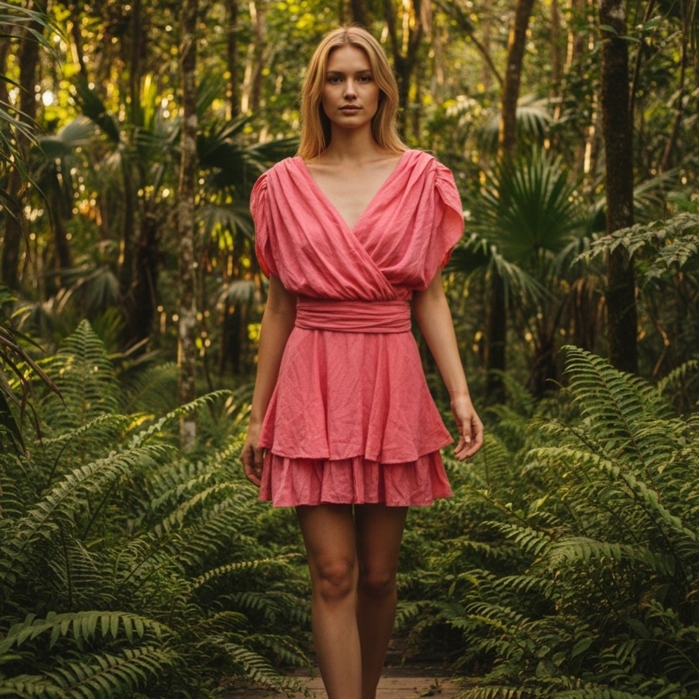 Coral Draped Romper Jumpsuit